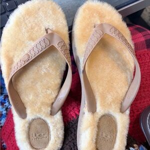 UGG Women's Sheepskin Sandals in Tan and Cream